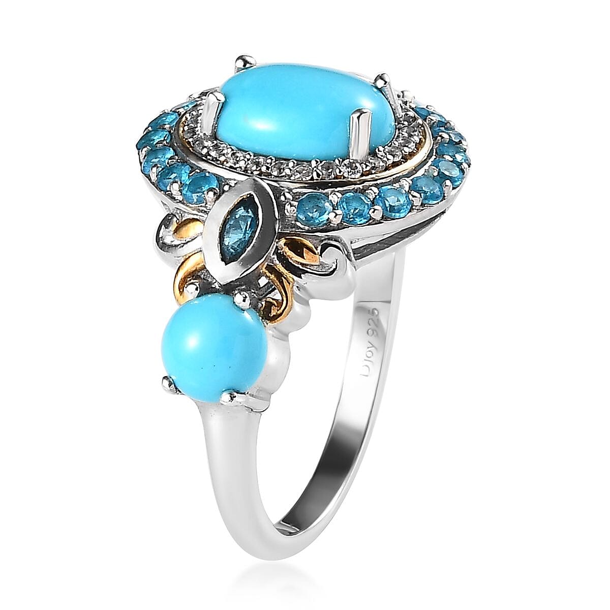 Sleeping Beauty Turquoise and Multi Gemstone Ring in Vermeil YG & Platinum Over Sterling Silver (Size 10.0) 3.40 ctw image number 3