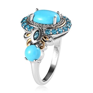 Sleeping Beauty Turquoise and Multi Gemstone Ring in Vermeil YG & Platinum Over Sterling Silver (Size 10.0) 3.40 ctw