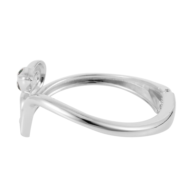 Green Austrian Crystal Snake Bangle Bracelet in Silvertone (7.0 in)