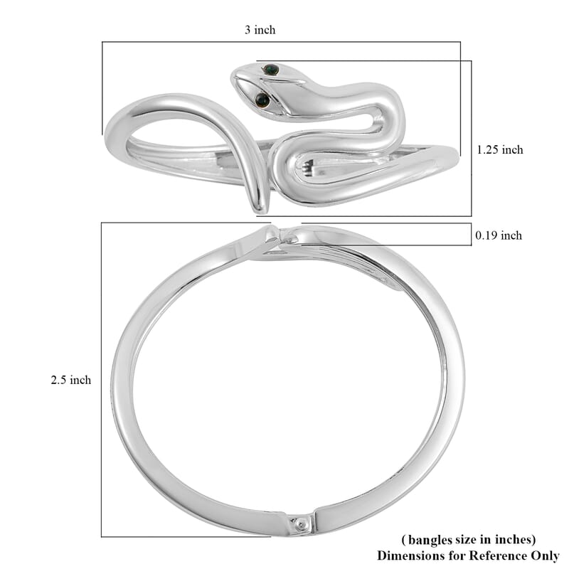 Green Austrian Crystal Snake Bangle Bracelet in Silvertone (7.0 in)