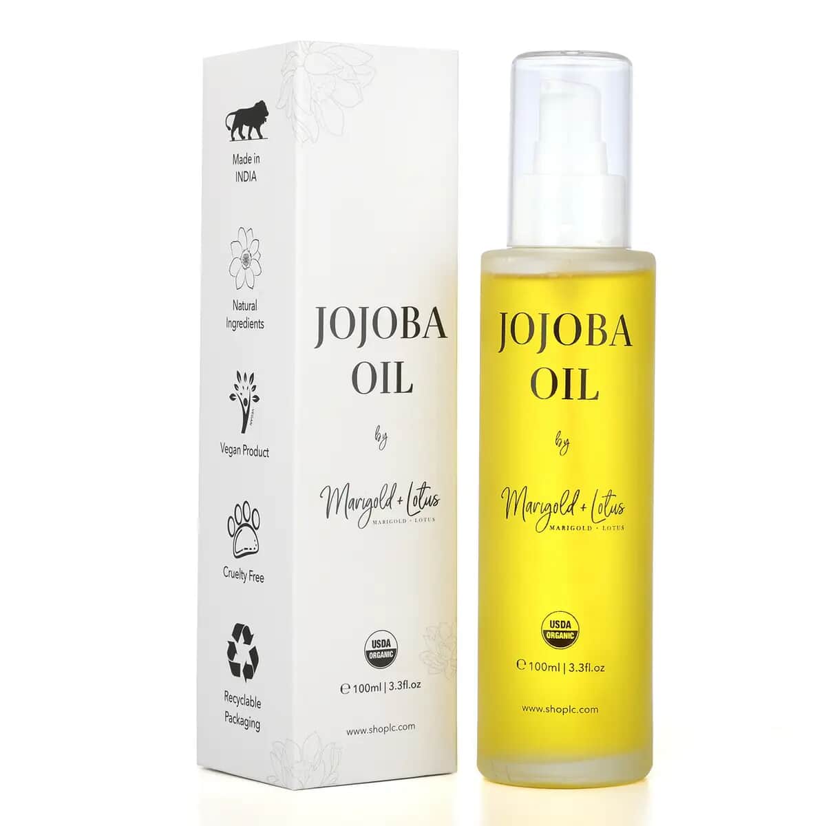Marigold & Lotus Cold Pressed 100% Natural Jojoba Oil 3.3 oz, Unrefined Organic Jojoba Oil, Jojoba Oil for Hair and Skin image number 0