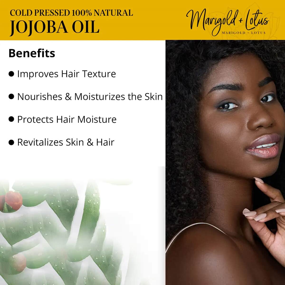 Marigold & Lotus Cold Pressed 100% Natural Jojoba Oil 3.3 oz, Unrefined Organic Jojoba Oil, Jojoba Oil for Hair and Skin image number 2
