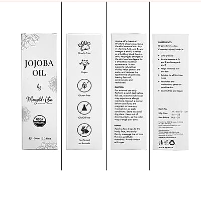 Marigold and Lotus - Cold Pressed 100% Natural Jojoba Oil - 3.3 oz
