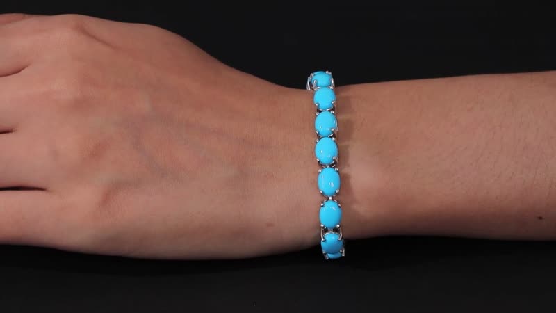 Sleeping Beauty Turquoise Tennis Bracelet in Platinum Over Sterling Silver (7.25 In) (Del. 7-10 Days) 25.35 ctw