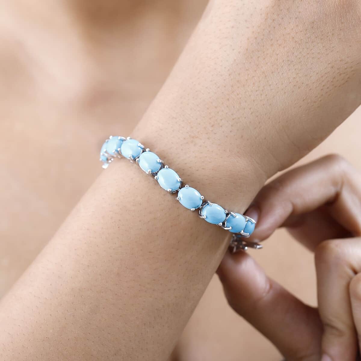 Sleeping Beauty Turquoise Tennis Bracelet in Platinum Over Sterling Silver (7.25 In) 25.35 ctw image number 2