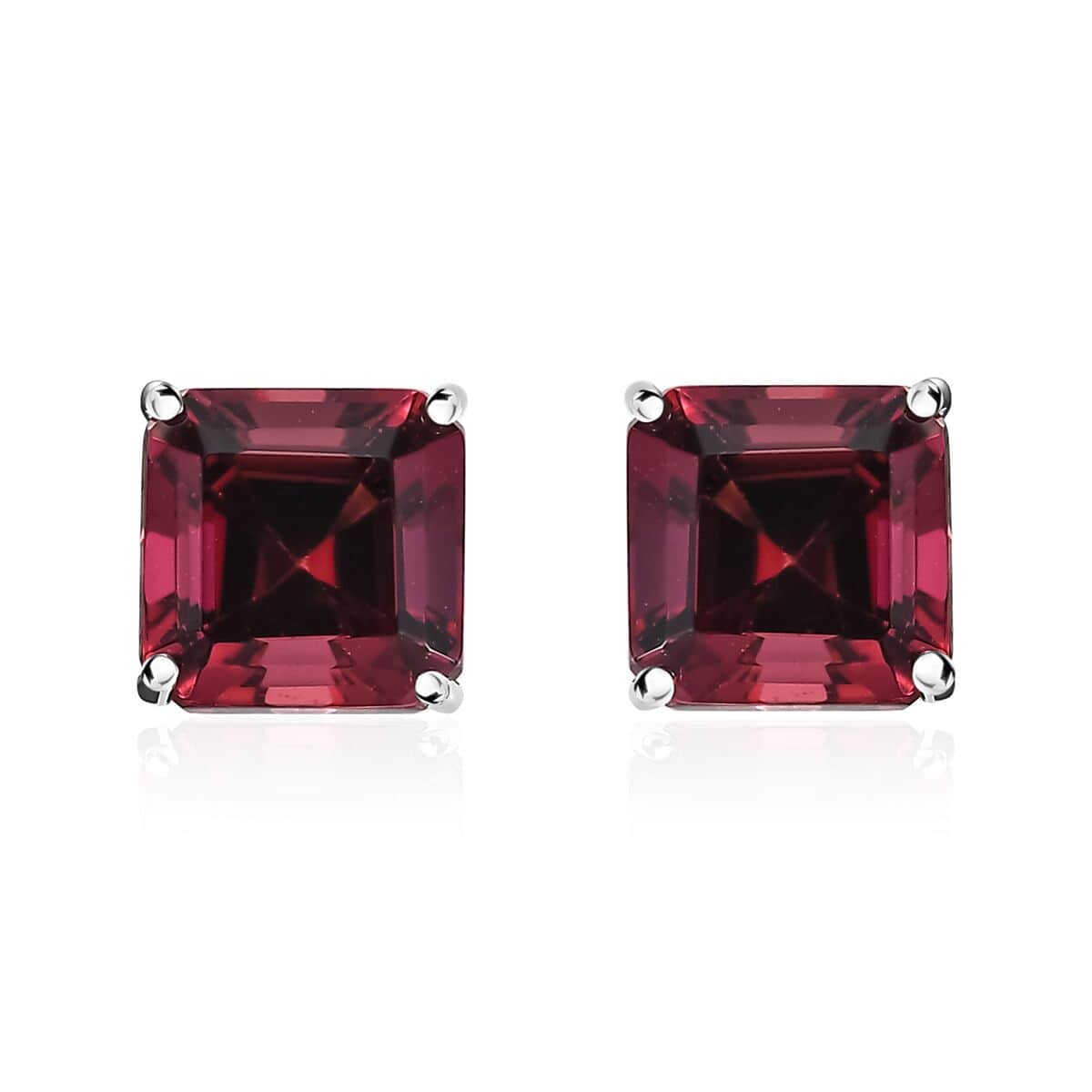 Rhapsody Asscher Cut AAAA Ouro Fino Rubellite 2.40 ctw Solitaire Stud Earrings in 950 Platinum image number 0