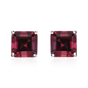 Rhapsody Asscher Cut AAAA Ouro Fino Rubellite 2.40 ctw Solitaire Stud Earrings in 950 Platinum