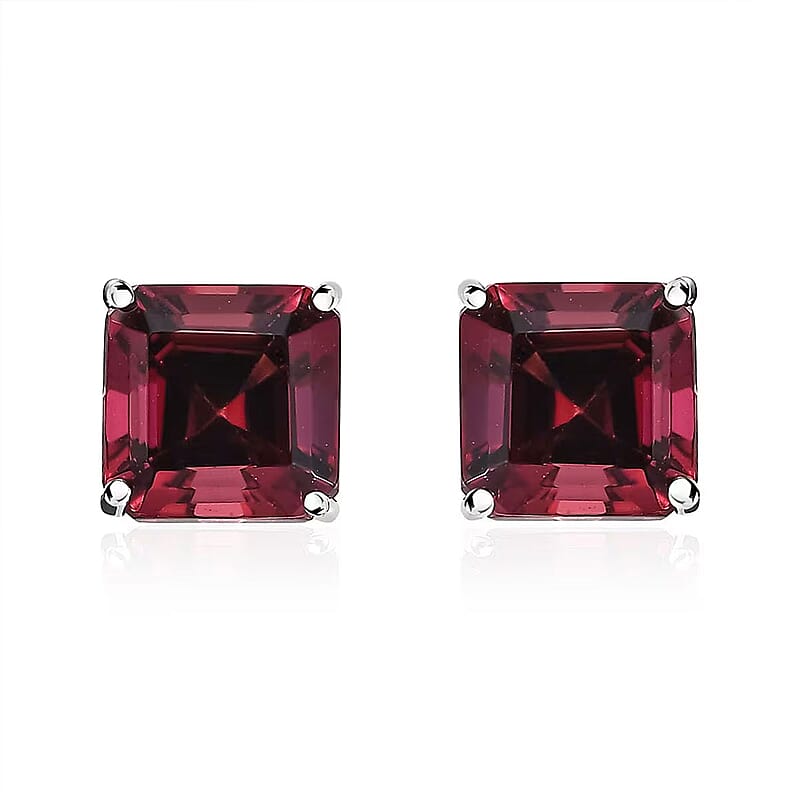 Rhapsody Asscher Cut AAAA Ouro Fino Rubellite 2.40 ctw Solitaire Stud Earrings in 950 Platinum