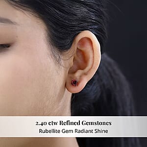 Rhapsody Asscher Cut AAAA Ouro Fino Rubellite 2.40 ctw Solitaire Stud Earrings in 950 Platinum