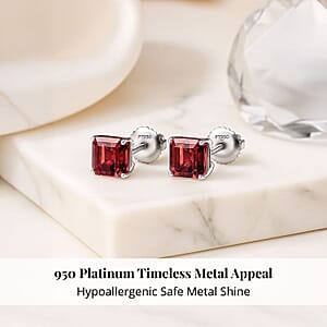 Rhapsody Asscher Cut AAAA Ouro Fino Rubellite 2.40 ctw Solitaire Stud Earrings in 950 Platinum