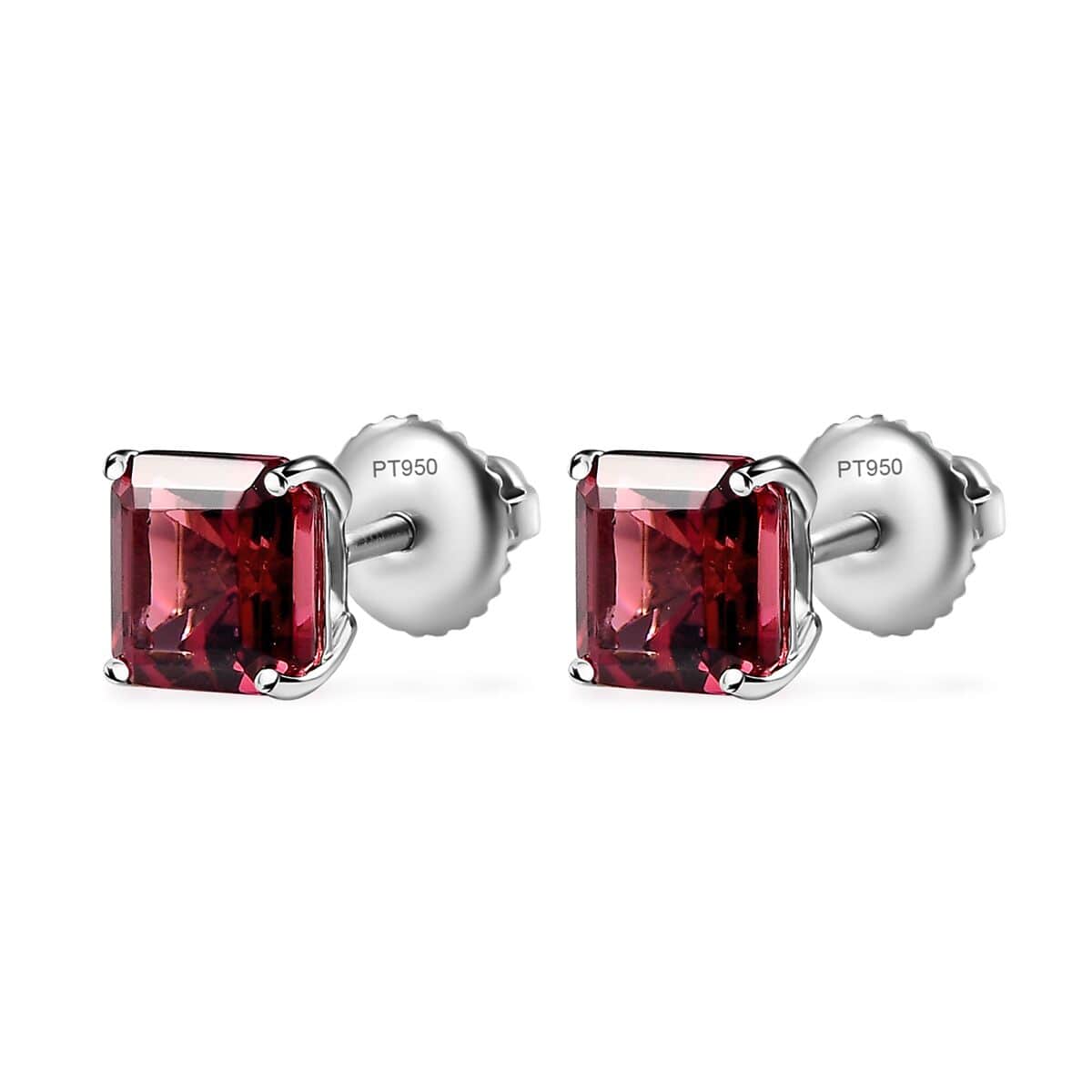 Rhapsody Asscher Cut AAAA Ouro Fino Rubellite 2.40 ctw Solitaire Stud Earrings in 950 Platinum image number 3