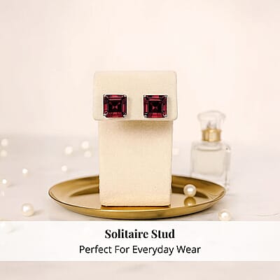 Rhapsody Asscher Cut AAAA Ouro Fino Rubellite 2.40 ctw Solitaire Stud Earrings in 950 Platinum