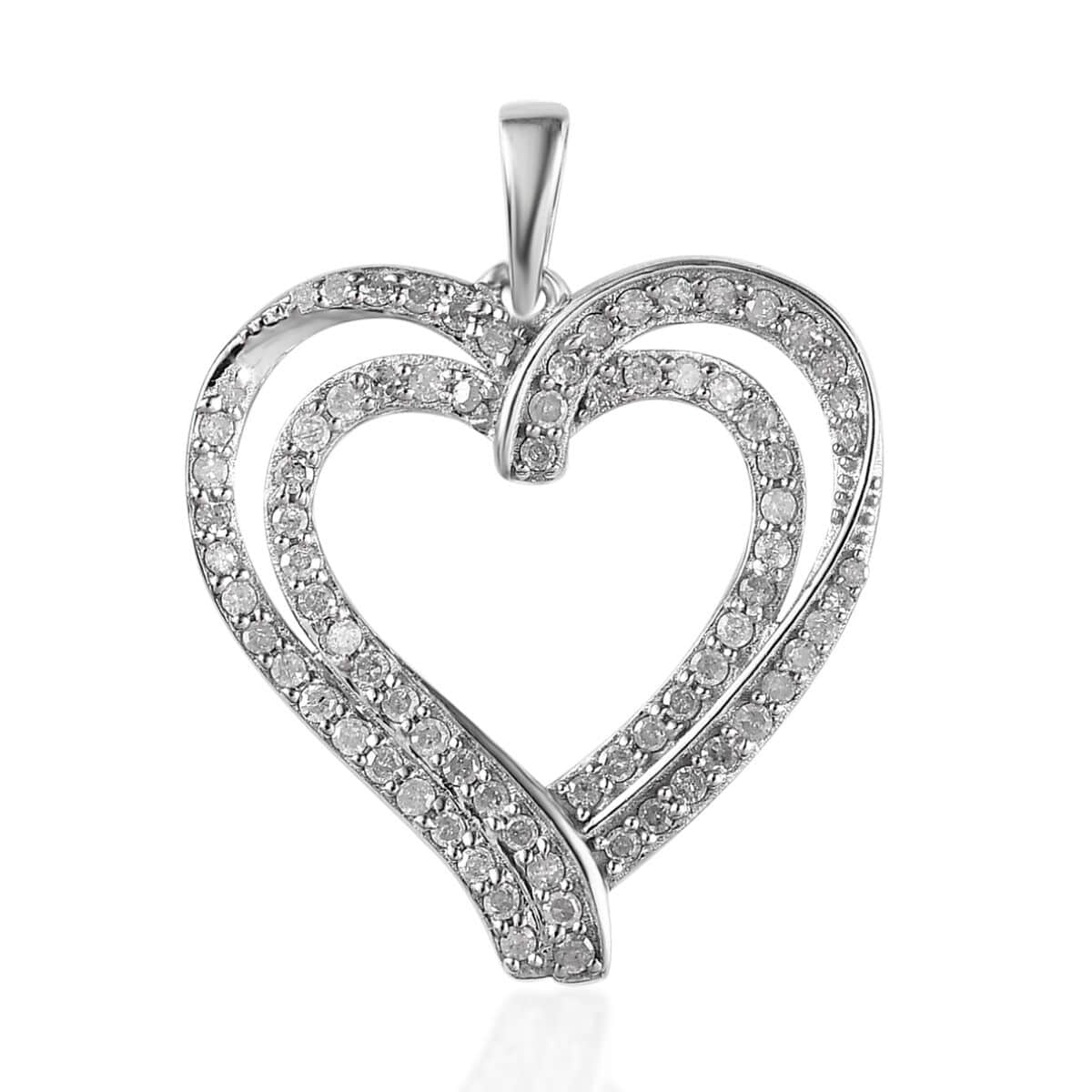 Mother’s Day Gift White Diamond Heart Pendant in Rhodium Over Sterling Silver 0.75 ctw image number 0