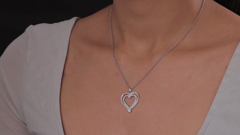 White Diamond Heart Pendant in Rhodium Over Sterling Silver 0.75 ctw