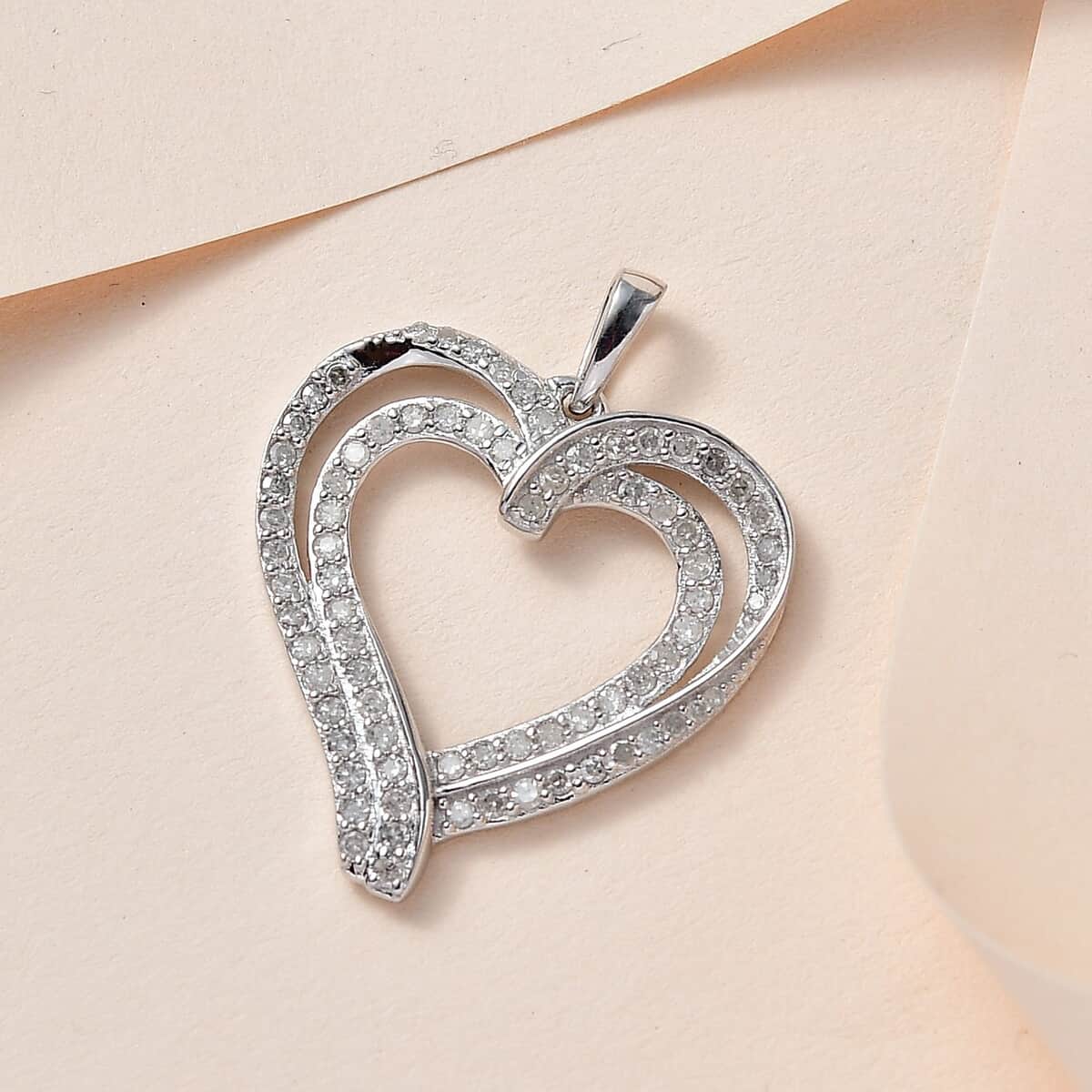Mother’s Day Gift White Diamond Heart Pendant in Rhodium Over Sterling Silver 0.75 ctw image number 1