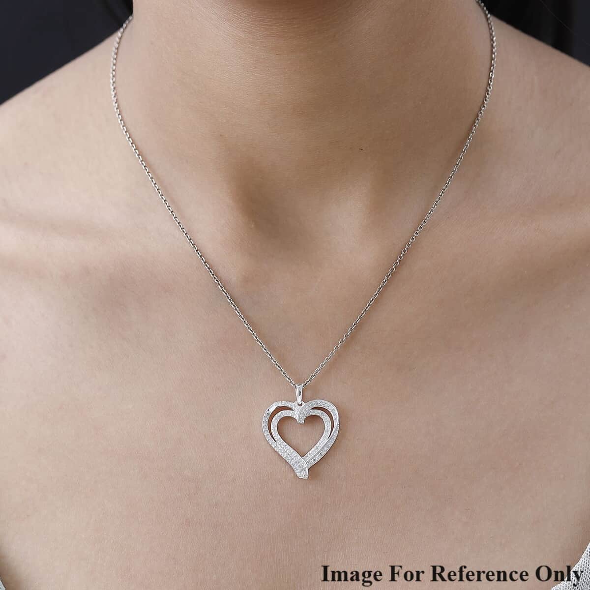 Mother’s Day Gift White Diamond Heart Pendant in Rhodium Over Sterling Silver 0.75 ctw image number 2