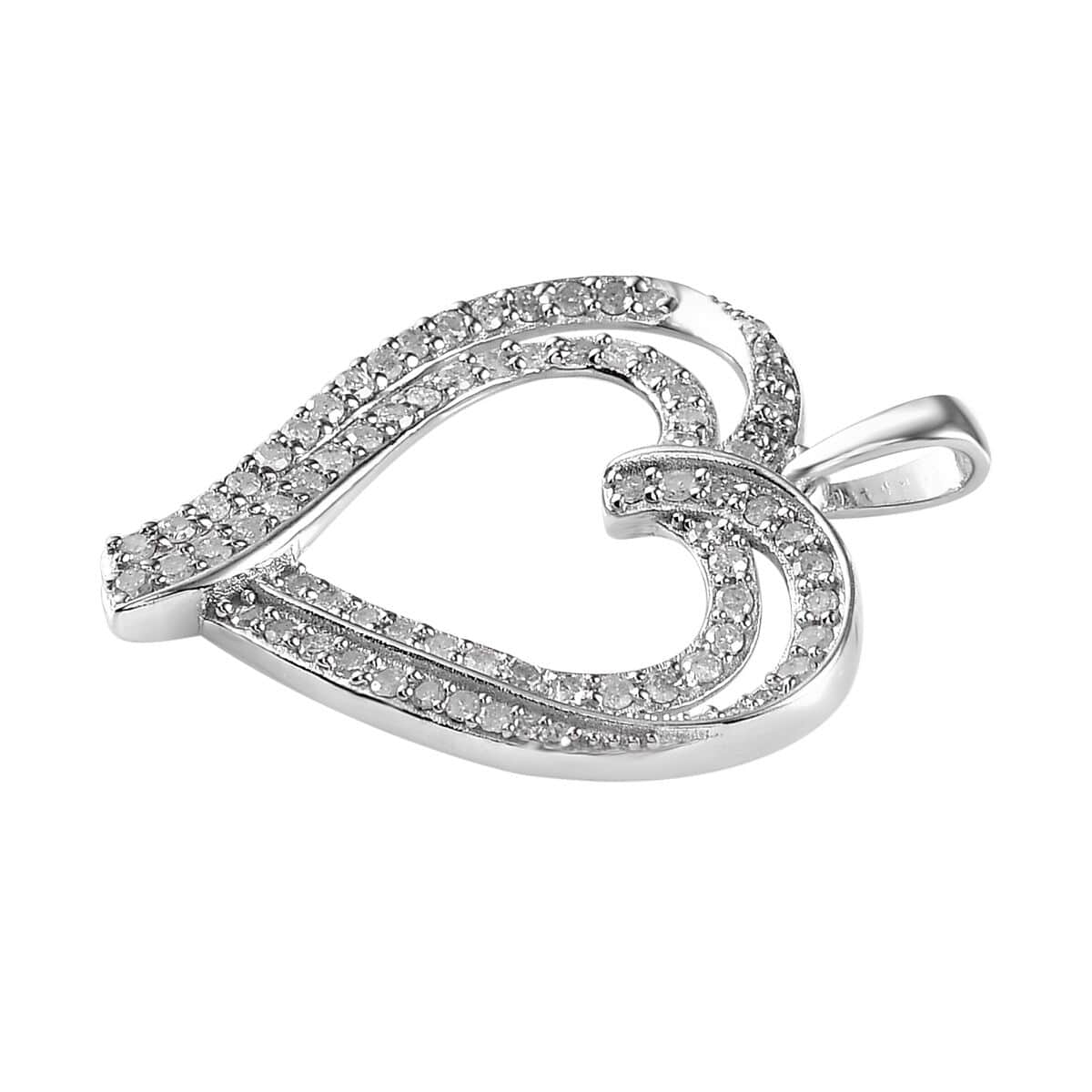 Mother’s Day Gift White Diamond Heart Pendant in Rhodium Over Sterling Silver 0.75 ctw image number 3
