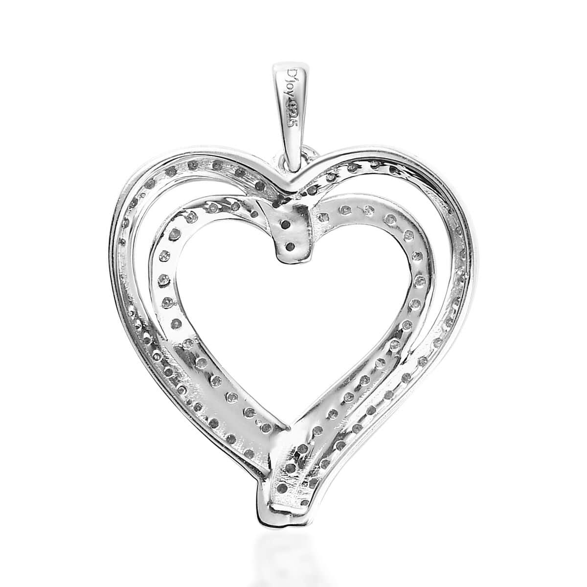Mother’s Day Gift White Diamond Heart Pendant in Rhodium Over Sterling Silver 0.75 ctw image number 4