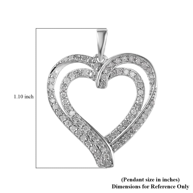 White Diamond Heart Pendant in Rhodium Over Sterling Silver 0.75 ctw