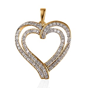 White Diamond Heart Pendant in 14K Yellow Gold Over Sterling Silver 0.75 ctw