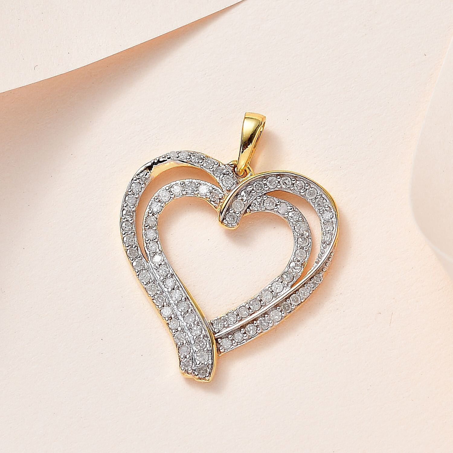 White Diamond Heart Pendant in 14K Yellow Gold Over Sterling Silver 0.75 ctw