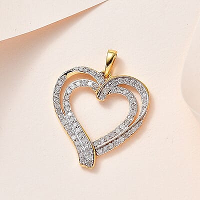 White Diamond Heart Pendant in 14K Yellow Gold Over Sterling Silver 0.75 ctw