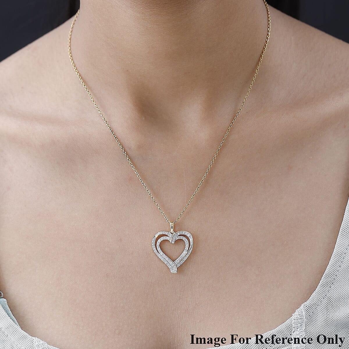 White Diamond Heart Pendant in 14K Yellow Gold Over Sterling Silver 0.75 ctw image number 2
