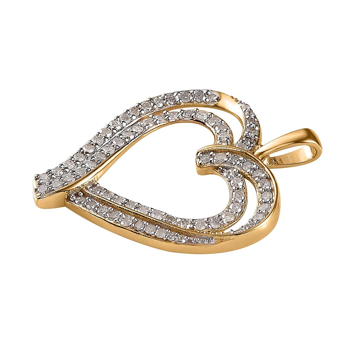 White Diamond Heart Pendant in 14K Yellow Gold Over Sterling Silver 0.75 ctw