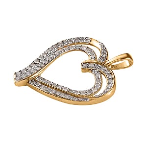 White Diamond Heart Pendant in 14K Yellow Gold Over Sterling Silver 0.75 ctw