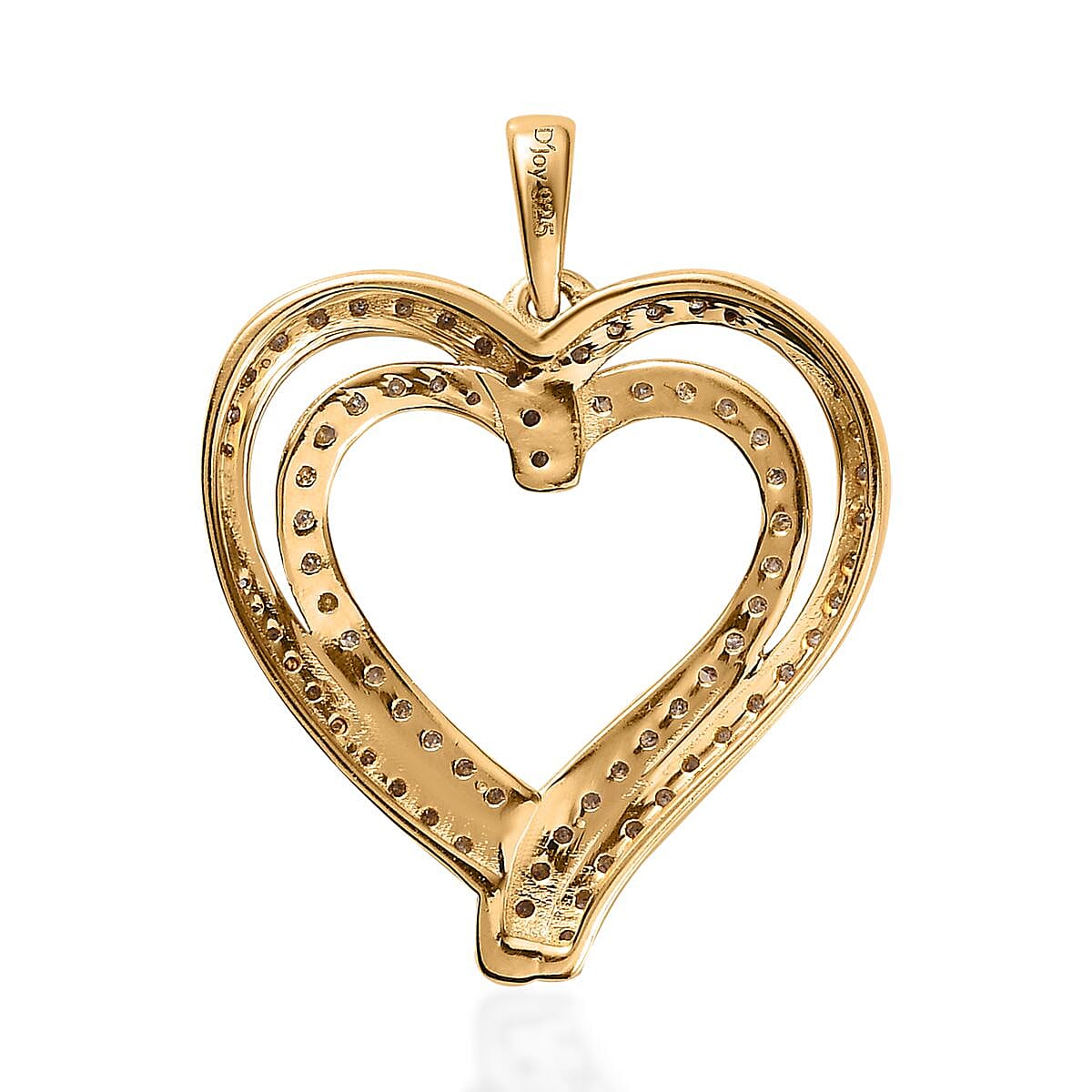 White Diamond Heart Pendant in 14K Yellow Gold Over Sterling Silver 0.75 ctw image number 4