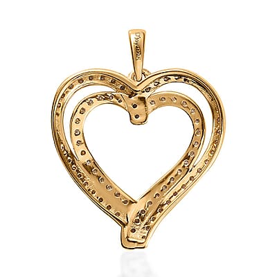 White Diamond Heart Pendant in 14K Yellow Gold Over Sterling Silver 0.75 ctw
