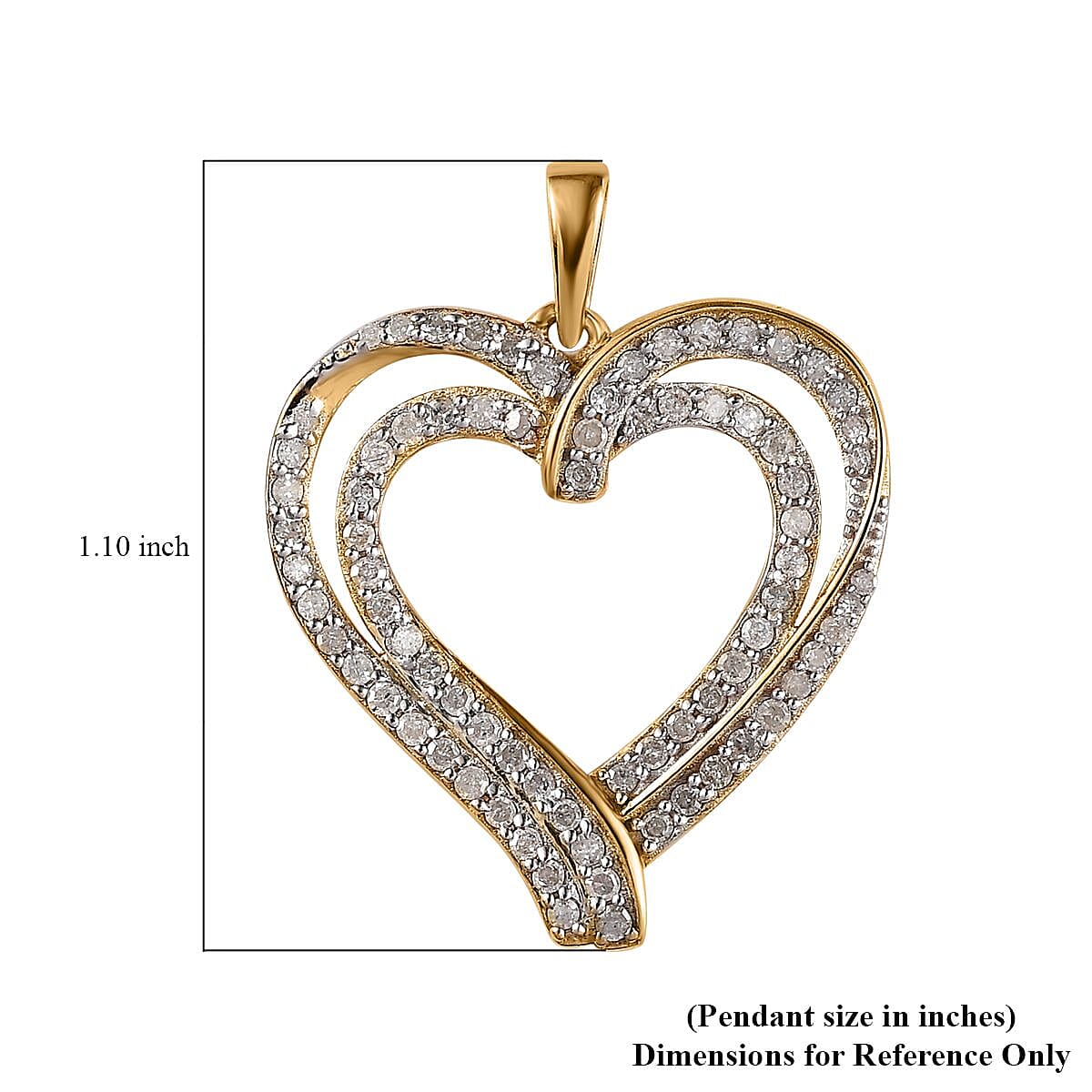 White Diamond Heart Pendant in 14K Yellow Gold Over Sterling Silver 0.75 ctw