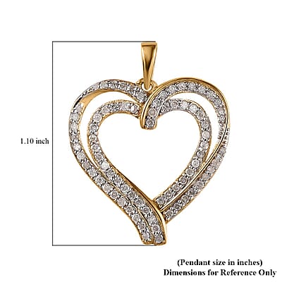 White Diamond Heart Pendant in 14K Yellow Gold Over Sterling Silver 0.75 ctw