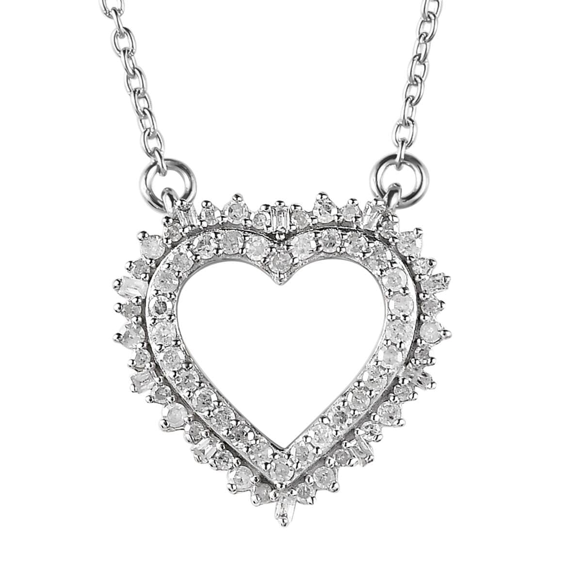 Diamond Heart Necklace 18 Inches in Rhodium Over Sterling Silver 0.50 ctw image number 0