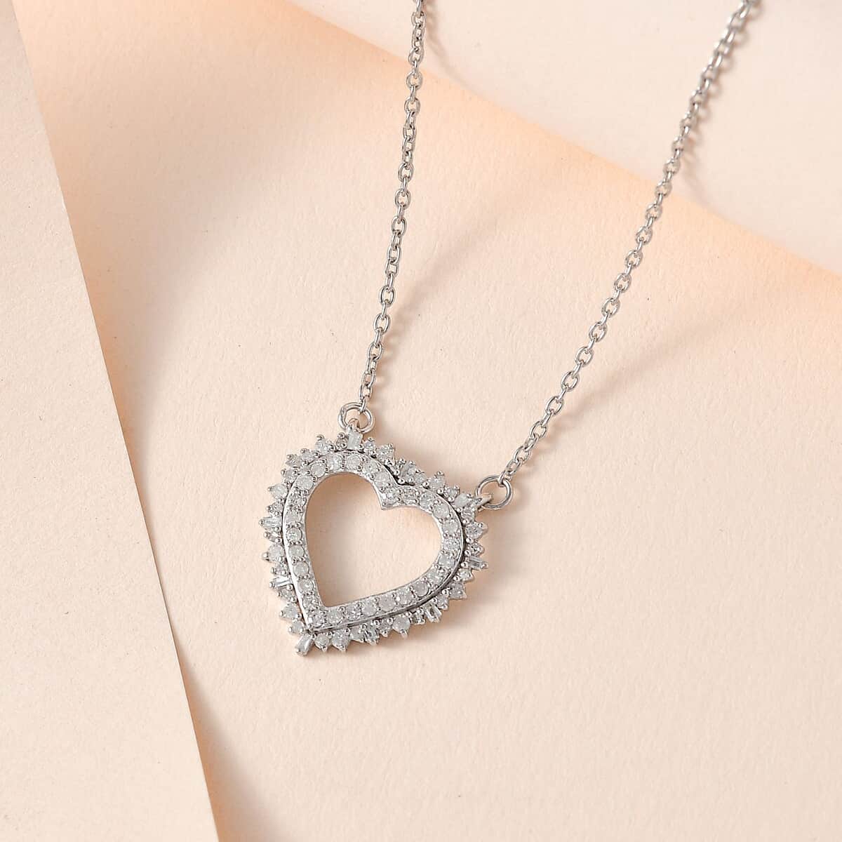 Diamond Heart Necklace 18 Inches in Rhodium Over Sterling Silver 0.50 ctw image number 1