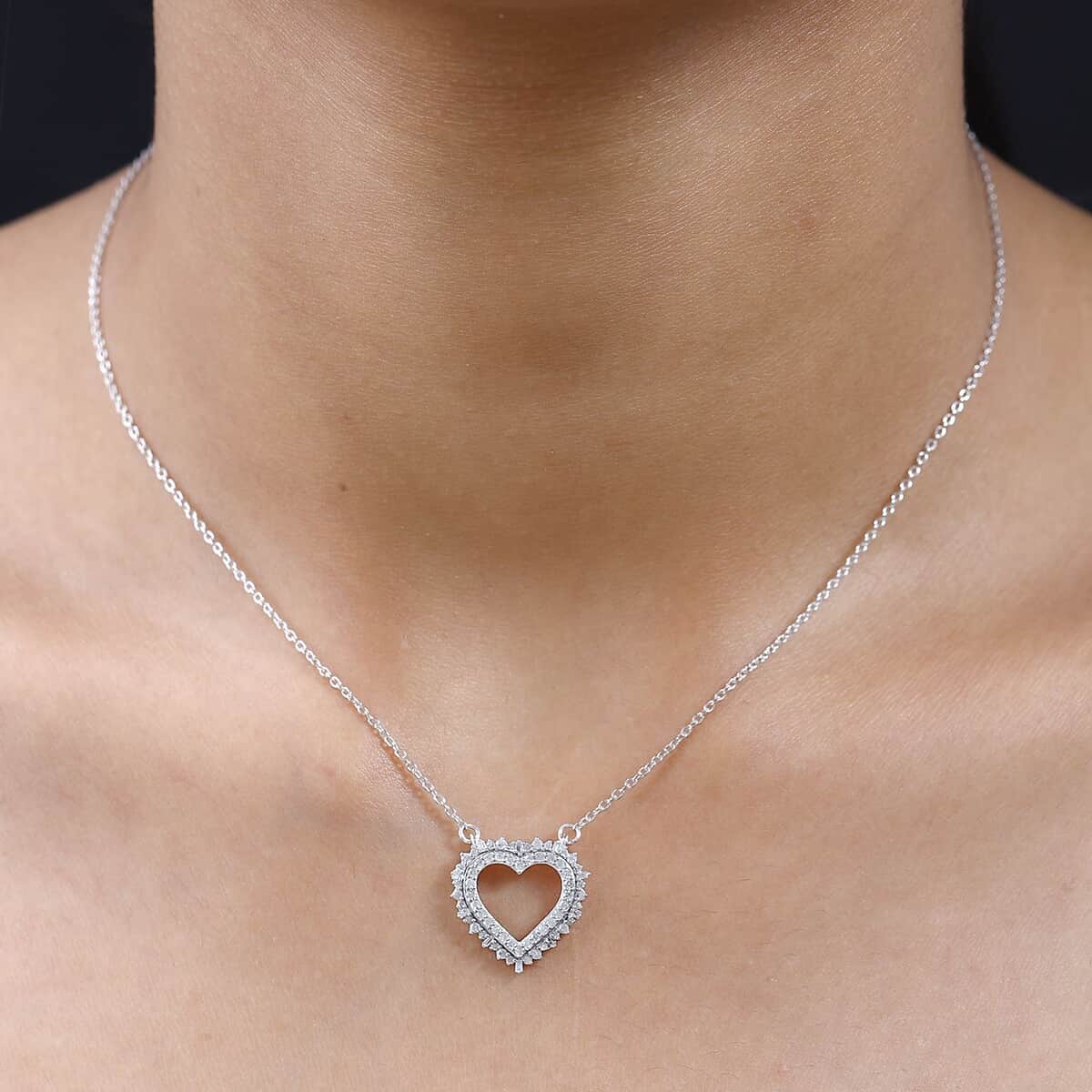 Diamond Heart Necklace 18 Inches in Rhodium Over Sterling Silver 0.50 ctw image number 2