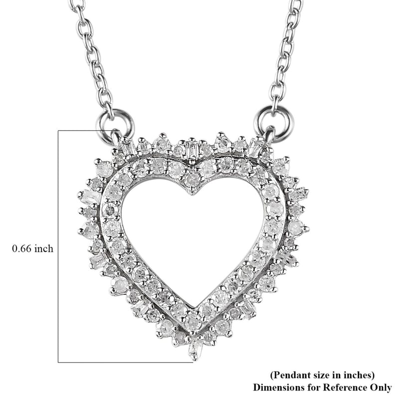 Diamond Heart Necklace 18 Inches in Rhodium Over Sterling Silver 0.50 ctw