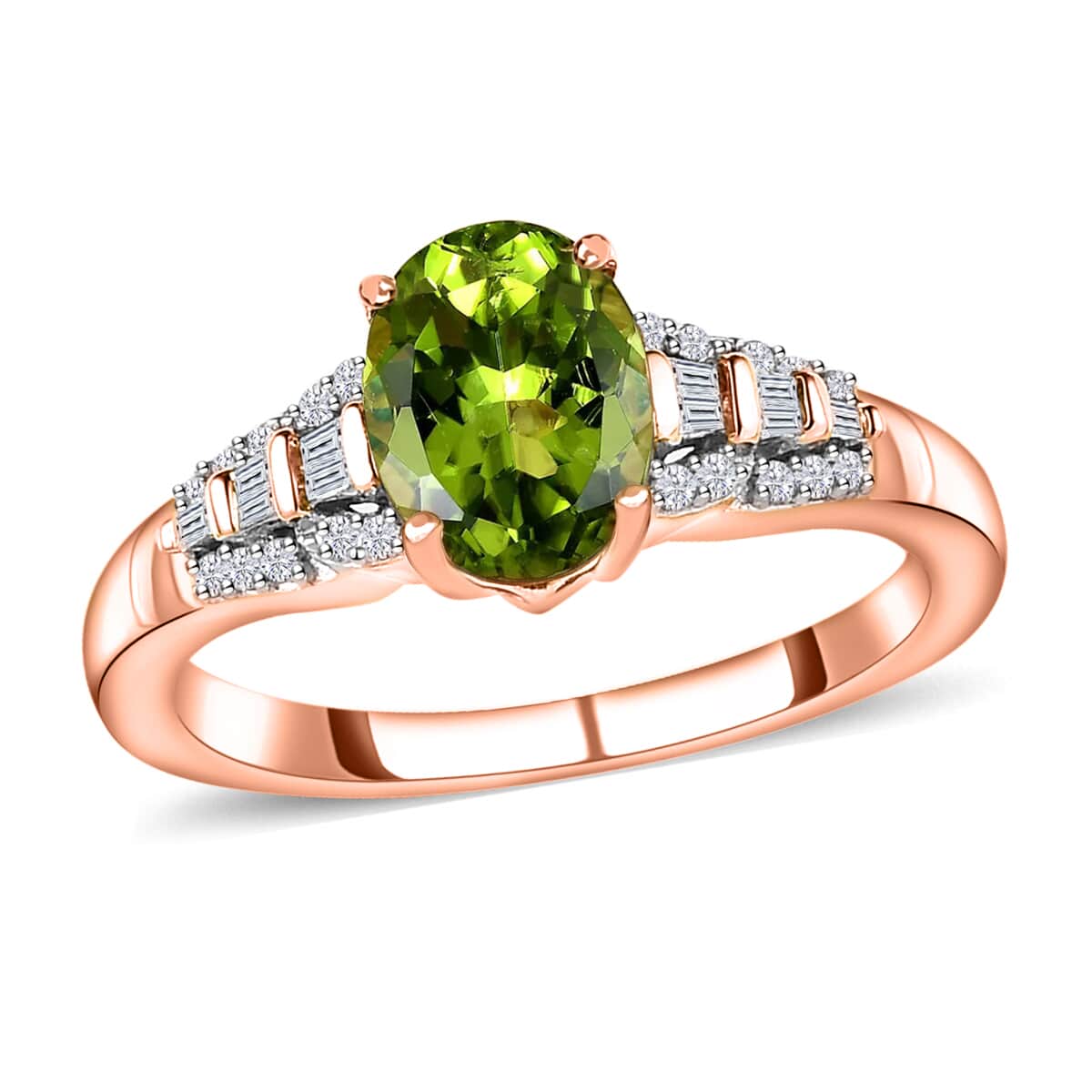 Luxoro 10K Rose Gold AAA Natural Calabar Green Tourmaline and Diamond Ring (Size 7.0) 1.40 ctw image number 0
