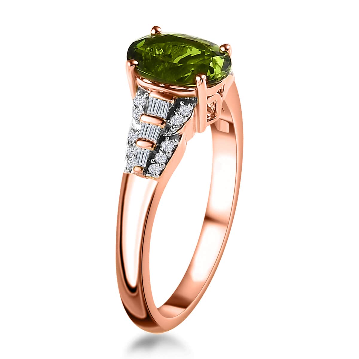 Luxoro 10K Rose Gold AAA Natural Calabar Green Tourmaline and Diamond Ring (Size 7.0) 1.40 ctw image number 3