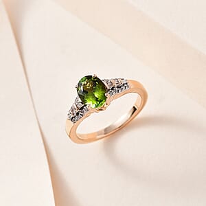 Luxoro AAA Natural Calabar Green Tourmaline and Diamond 1.40 ctw Ring in 10K Rose Gold (Size 8.0)