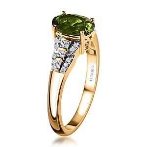 Luxoro AAA Natural Calabar Green Tourmaline and Diamond 1.40 ctw Ring in 10K Rose Gold (Size 8.0)