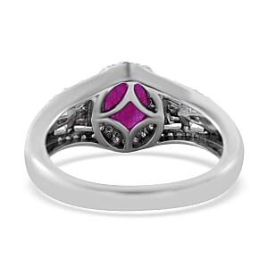 Premium Montepuez Ruby and Moissanite Halo Ring in Platinum Over Sterling Silver (Size 9.0) 1.85 ctw