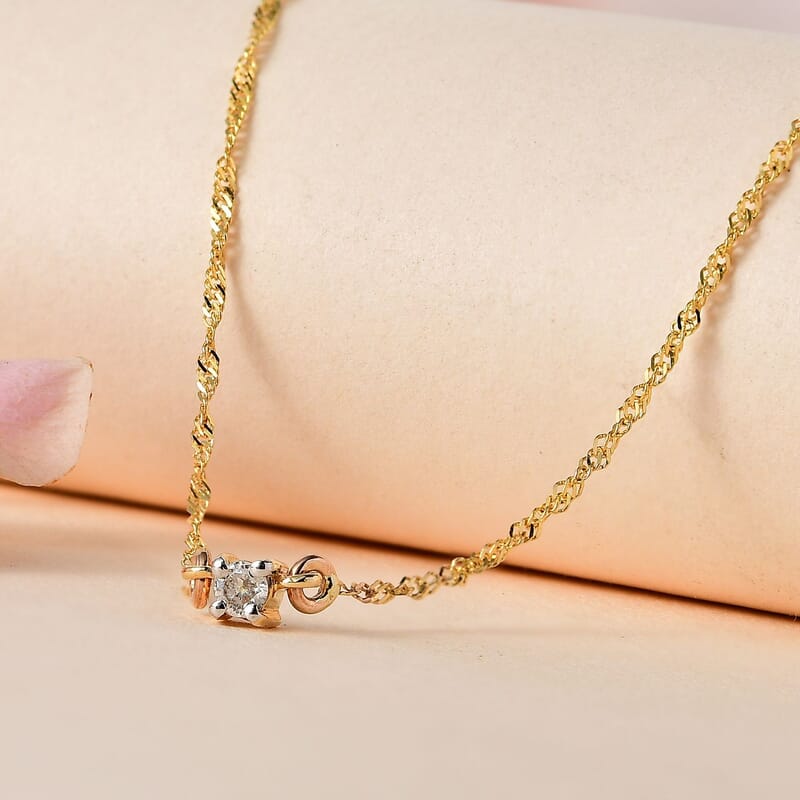 SGL Certified Luxoro 10K Yellow Gold Diamond G-H I2 Accent Necklace 18 Inches