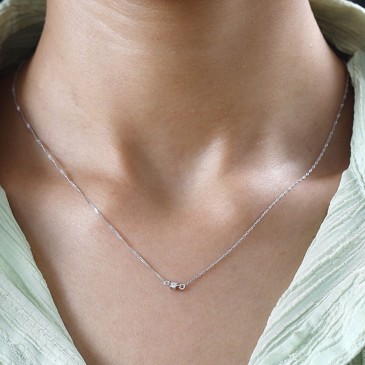 SGL Certified Luxoro 10K White Gold Diamond G-H I2 Accent Necklace 18 Inches 0.05 ctw image number 2
