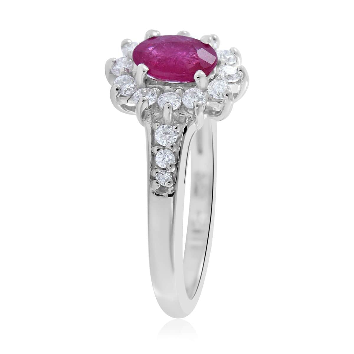 Premium Montepuez Ruby and Moissanite Sunburst Ring in Platinum Over Sterling Silver 0.90 ctw image number 2