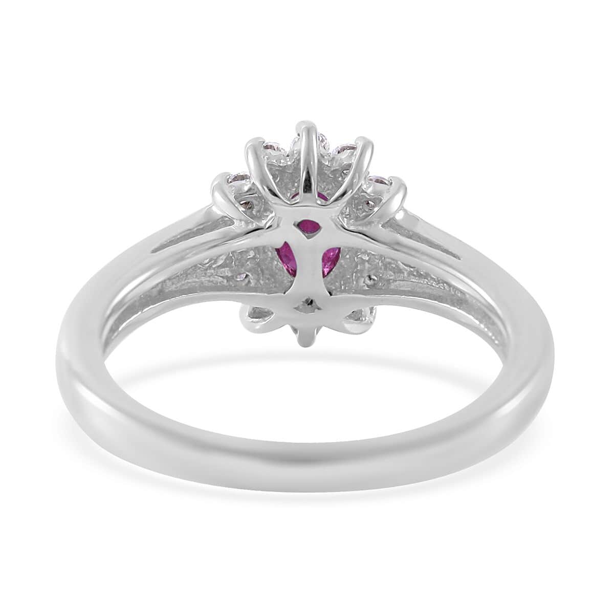 Premium Montepuez Ruby and Moissanite Sunburst Ring in Platinum Over Sterling Silver 0.90 ctw image number 3