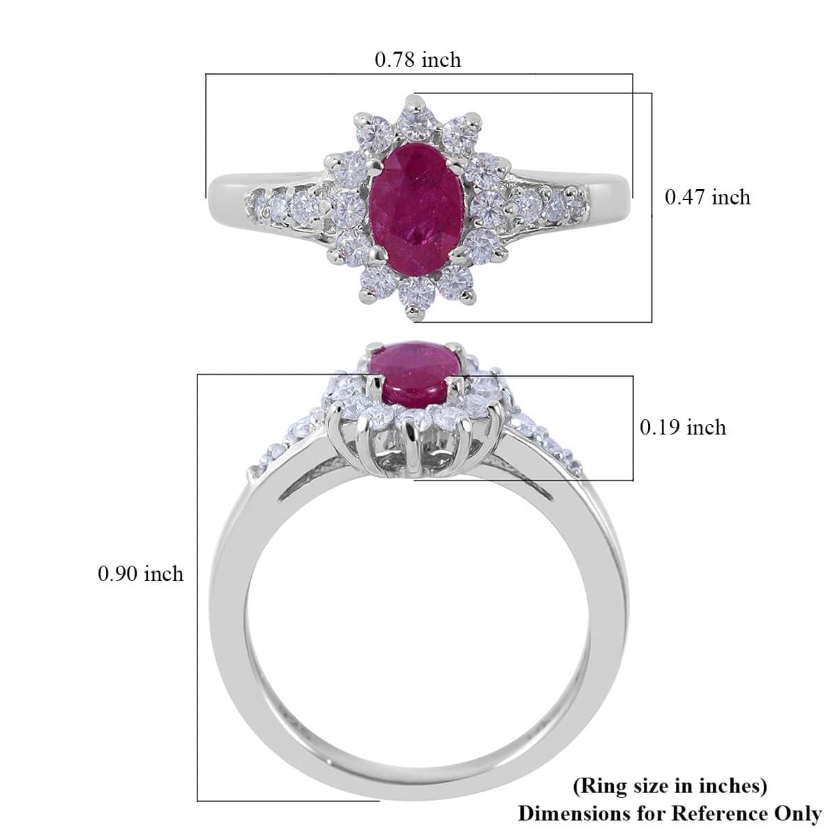 Premium Montepuez Ruby and Moissanite Sunburst Ring in Platinum Over Sterling Silver 0.90 ctw image number 4