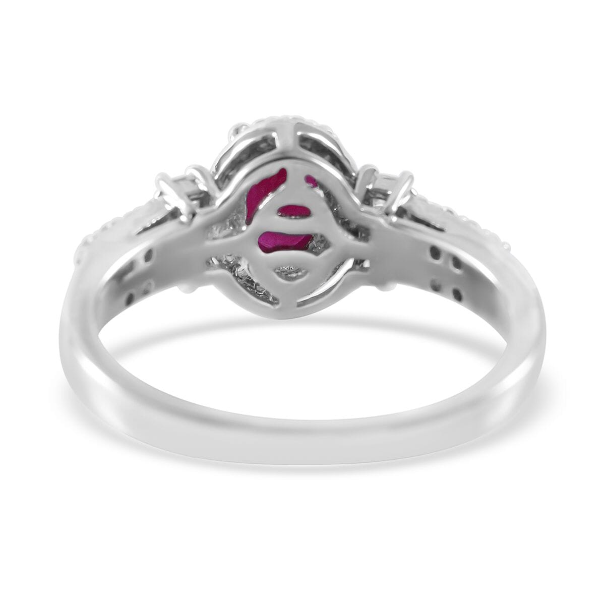 Premium Montepuez Ruby and Moissanite Halo Ring in Platinum Over Sterling Silver 1.50 ctw image number 3