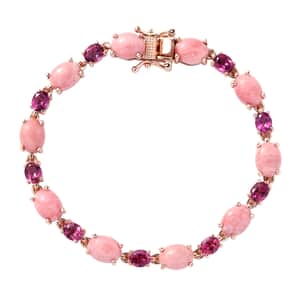 Premium Oregon Sunrise Peach Opal and Lotus Garnet Bracelet in Vermeil Rose Gold Over Sterling Silver (6.50 In) 15.70 ctw