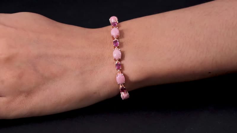 One Time Only Oregon Sunrise Peach Opal, Lotus Garnet Bracelet in Vermeil RG Over Sterling Silver (6.50 In) 15.70 ctw